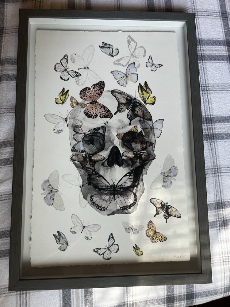 MARMONT Skull with Butterflies Art Print Poster, 16×12 in, Multicolor, Paper