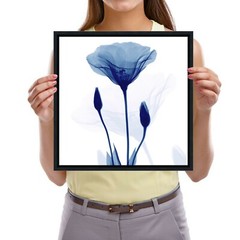 Black Framed Abstract Blue Flickering Floral Pictures Modern Paintings on Canvas