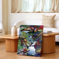 Wall Art Abstract Landscape Stream Waterfall Trees Colorful Nature Painting