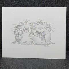 Vtg 1990 Sandra Boyton Print 8×10 Ready to Frame Cardstock Cat Family Portrait