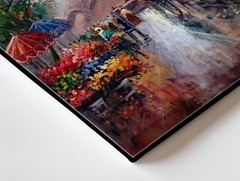 Paris Eiffel Tower Canvas Wall Art Vintage Cityscape Flower Market Street Scene