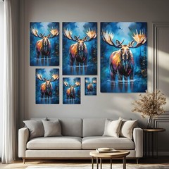 Colorful Moose Oil Painting Print Canvas Wall Art Wildlife Animals Lodge Decor