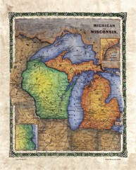 Michigan And Wisconsin Colton Historic Map Artwork Wall Art Print Vintage