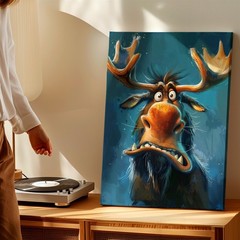 Canvas Funny Moose Portrait Rustic Animal Painting Home Room Elegant Boho Print