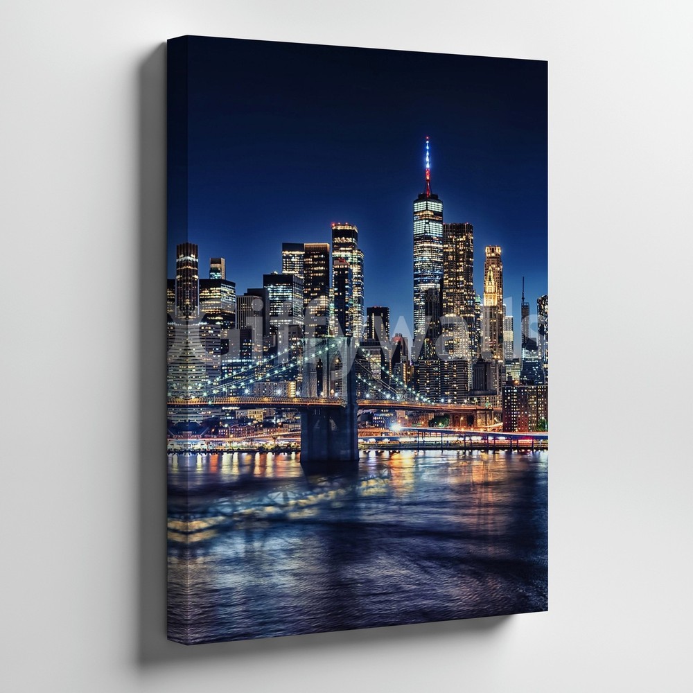 New York City Skyline Night Canvas Wall Art Urban Cityscape Print Home Decor
