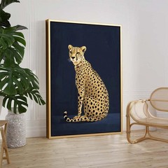 Yellow Cheetah Poster | Vintage Style Animal Wall Art on Dark Blue