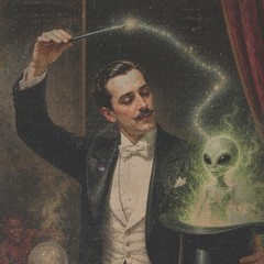 Vintage MAGICIAN ALIEN Wall Art, Magic Trick Satan Decor, Evil Cryptid Poster