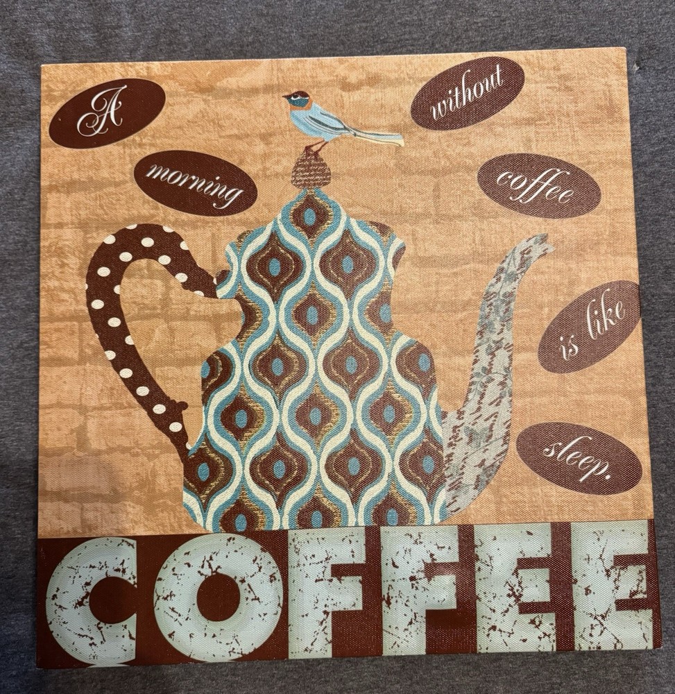 Morning Coffee Canvas Wall Art 14 1/2 x 14 1/2 Inches Ready to Hang