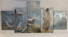 Jesus & Sheep Canvas Wall Art 5 Piece Set Cross Christian Living Room Decor