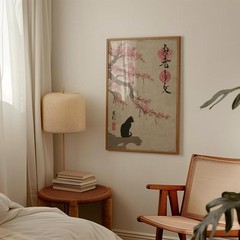 Japanese Black Cat Wall Art Ukiyoe Cherry Blossom Poster Print