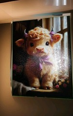 Highland Baby Cow by Stupell Industries, Framed Canvas Painting with Purple Bow