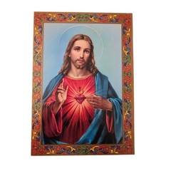 Sacred Heart of Jesus Religious Art Print with Passionist Memorial Program Card