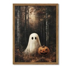 Framed Vintage Halloween Ghost Canvas Wall Art, Cute Ghost Pumpkin Wall Decor…