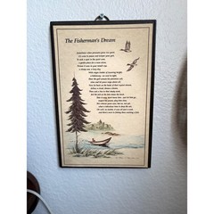 Vintage 1982 The Fisherman’s Dream Poem Wall Plaque D Smith Fishing Cabin Decor