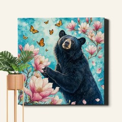 black_bear_pink_magnolia_watercolor