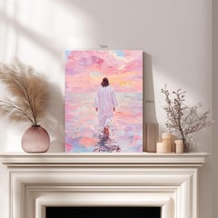 Framed Jesus Wall Art – Pink Jesus Walking on Water Canvas Decor, 12×16 Inch, Ch