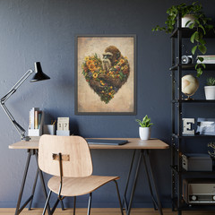 Vintage BIGFOOT HEART Wall Art, SASQUATCH Botanical Decor, Cryptid Flower Poster