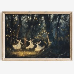 Fairy Canvas Wall Art Dark Forest Painting Vintage Fairy Art Print Forest Wit…