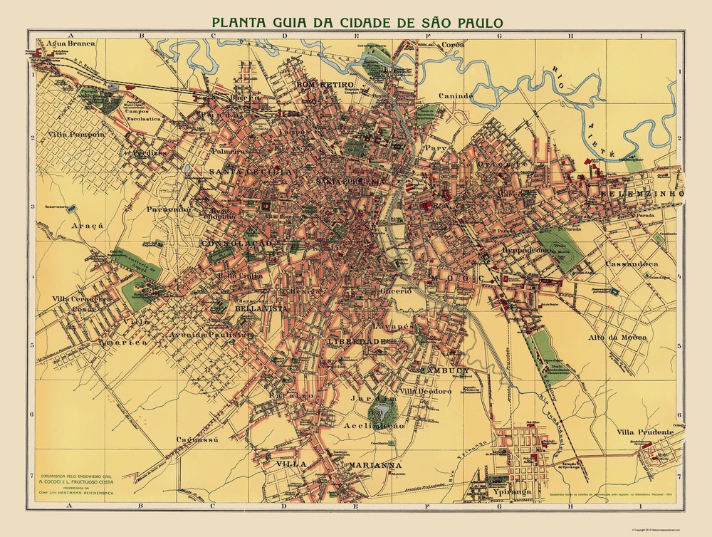 Historic Map – Sao Paulo Brazil – Hartmann 1913 – Vintage Wall Art