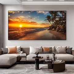 Sunrise Beach Coconut Trees Landscape Canvas Painting Wall Art Posters & Prints