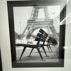 New York Paris Urban Landscapes Matted Prints With Benches And Black Frames Pair