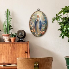 Christian Mother Mary Oval Wall Art, Catholic Mary Framed Canvas Prints Artwo…