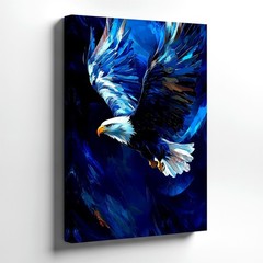 Wall Art Bald Eagle in Flight Canvas Print Blue Abstract Bird Painting Decor