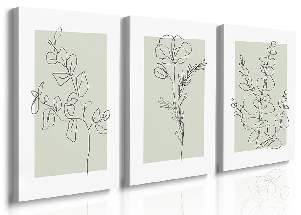 Boho Sage Green Neutral Botanical Wall Art Set of 3,Farmhouse Plant Wall Deco…