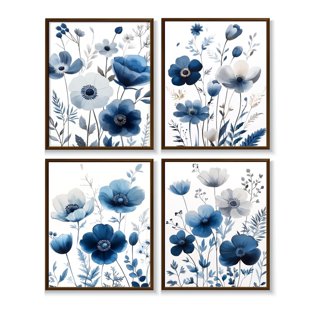 MKYFHSVGD Navy Blue and White Floral Wall Art Posters Set of 10×8, pattern-4