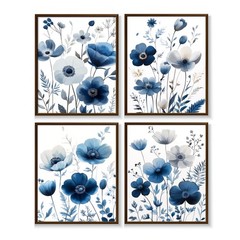 MKYFHSVGD Navy Blue and White Floral Wall Art Posters Set of 10×8, pattern-4