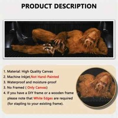 Bigfoot with Raccoon – Unframed Canvas Print – 60″ x 20″ – Sasquatch at his Best