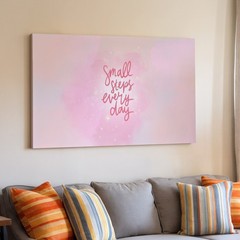 Small Steps Every Day Inspirational Quote Canvas Wall Art Pink Pastel Decor