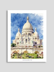 Set of 2 Paris Sacre Coeur Cathedral Montmartre Watercolor Wall Art Print 12X16″