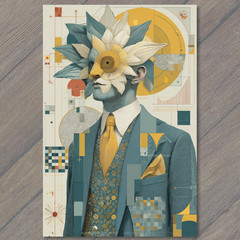 Art Print Surreal Flower Head Man Geometric Portrait Abstract Figure