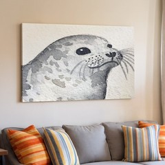 Gray Seal Watercolor Canvas Wall Art Grey Animal Painting Ocean Wildlife Decor