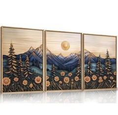 Aryroi Vintage Woodcut Style Mountain Framed Canvas Wall Art Set 48” x 24”