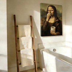 Funny Mona Lisa Bathroom Canvas Wall Art Humor Amusing Toilet Art Pinching Nose