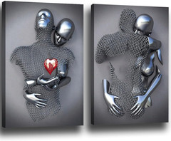 Frameless Love Heart 3D Metal Effect Black Art Wall Decor Modern Gallery Paintin