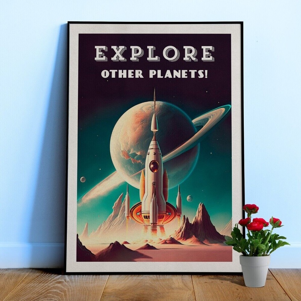 Explore other planets! — Vintage retro space poster, retrofuturism poster