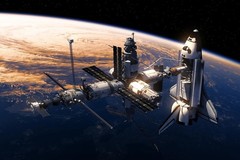 Space Shuttle And Space Station Orbiting Earth Photo Photograph Poster 36×24