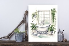 11×14 Blue and White Bathroom Canvas Print Wall Art