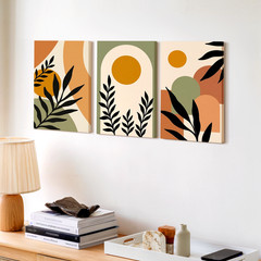 3 Pieces Abstract Botanical Earth Tones Leaf Silhouettes Large Wall Art Decor