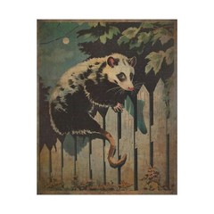 Retro POSSUM Art Poster, Opossum Moon Tree Decor, Celestial Animal Rodent Decor