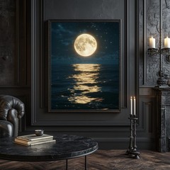 Moonlight Ocean Art Poster – Tranquil Night Sky Wall Art, Serene Nature Decor