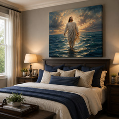 Jesus Walking on Water Canvas Print Inspirational Religious Wall Art Christian