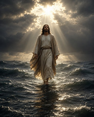 Jesus Walking on Water Canvas Print Inspirational Religious Wall Art Christian