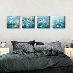Lotus Flower Wall Art Teal Bathroom Wall Decor Zen Picture for Walls Canvas P…