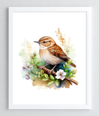 Bird Wall Art Print, Wren Bird on Branch Print, Wall Art Decor, Home Decor #77