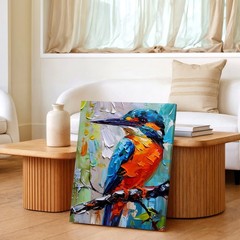 Wall Art Colorful Kingfisher Bird Canvas Painting Textured Palette Knife Decor