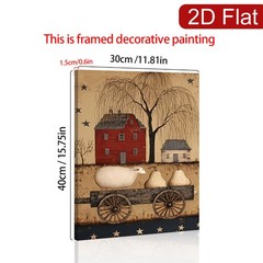 Primitive Farmhouse Sheep and Cart Canvas Wall Art, Rustic Country Home Decor